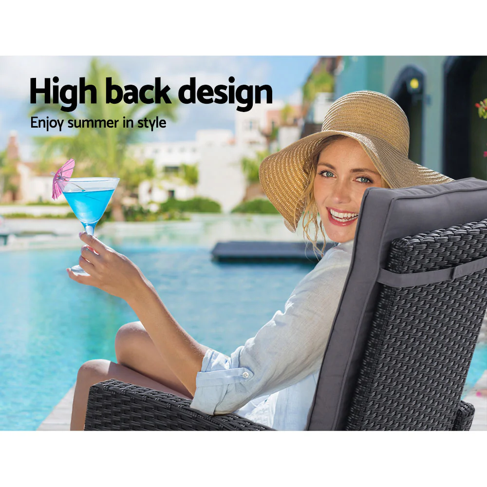 5PC Recliner Chairs Table Sun lounge Wicker Outdoor Furniture Adjustable Black - Image 11