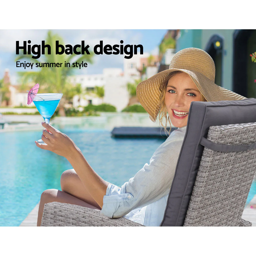 5PC Recliner Chairs Table Sun lounge Wicker Outdoor Furniture Adjustable Grey - Image 11