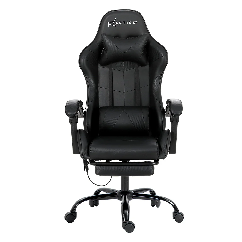 6 Point Massage Gaming Office Chair Footrest Black - Image 3