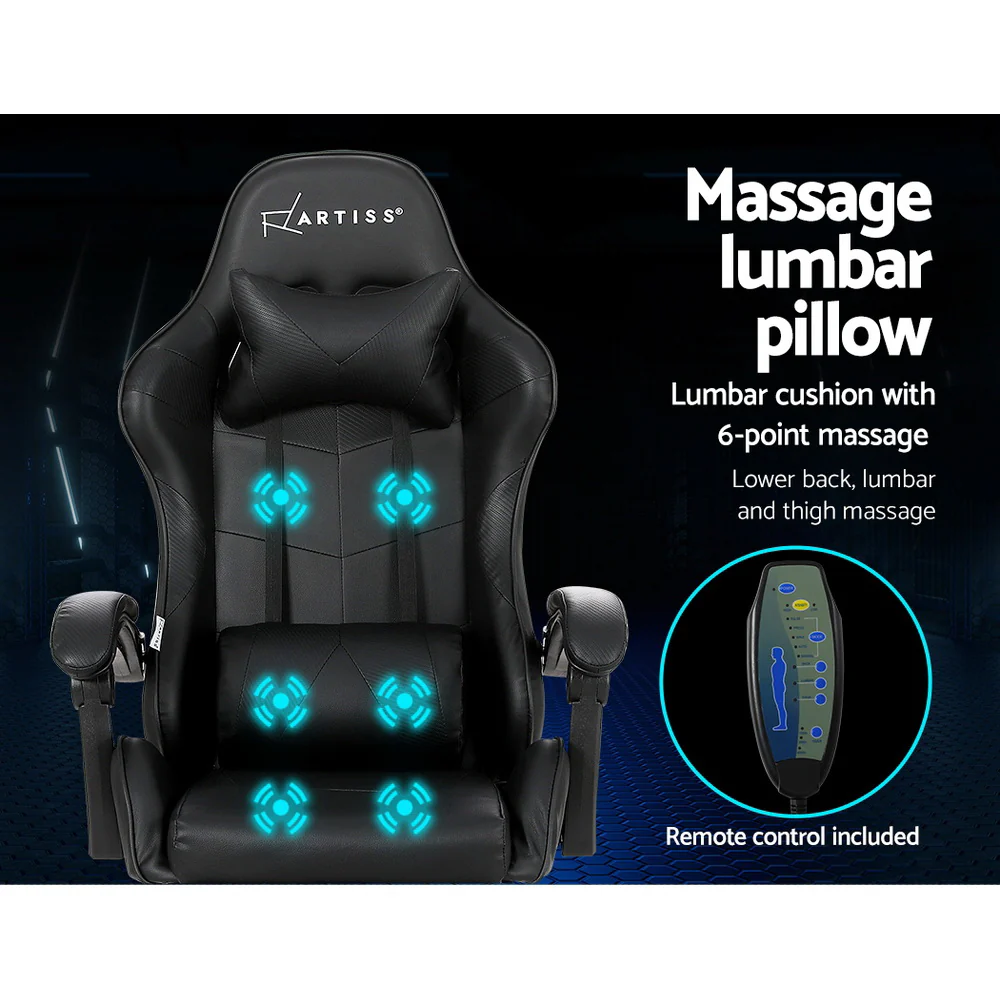 6 Point Massage Gaming Office Chair Footrest Black - Image 4
