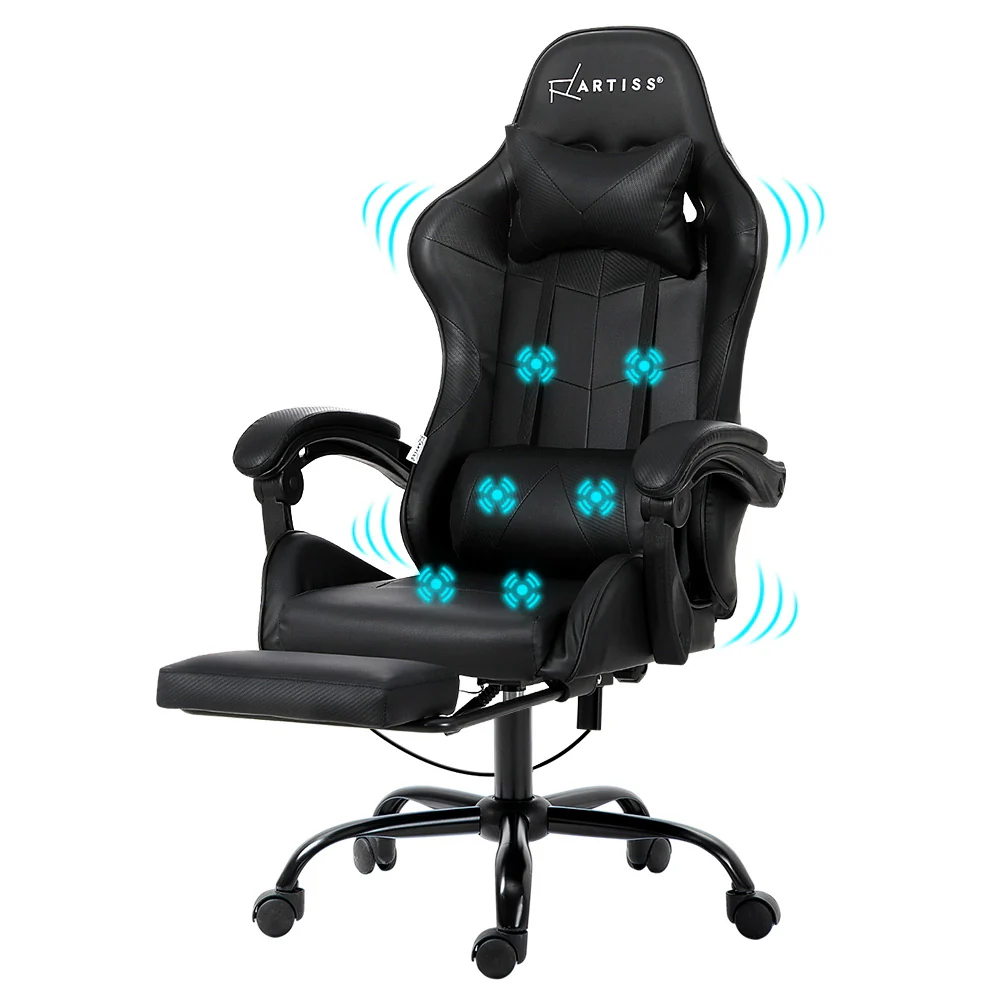 6 Point Massage Gaming Office Chair Footrest Black - Image 7