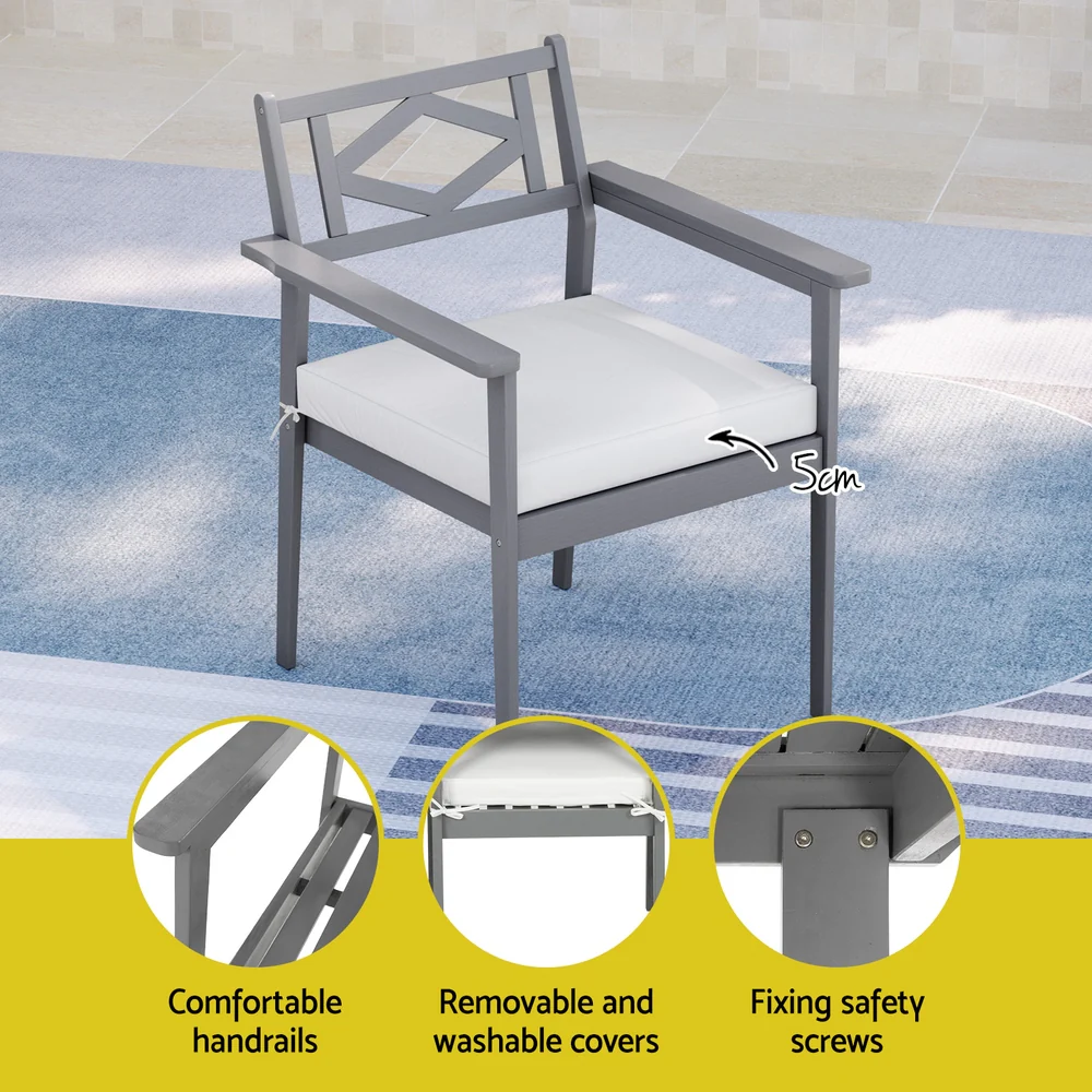 6 Seat Acacia Wood Outdoor Dining Set Grey - Image 5