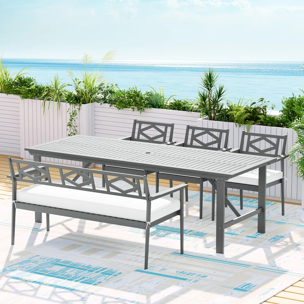 6 Seat Acacia Wood Outdoor Dining Set Grey - Image 7