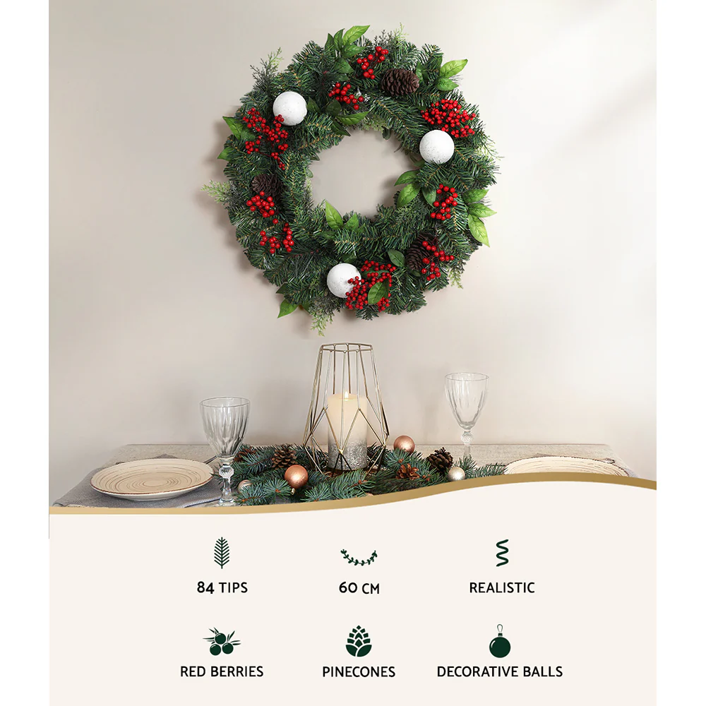 60cm Christmas Wreath with Decorations – Perfect Festive Xmas Accent - Image 4