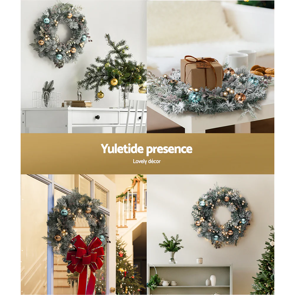 60cm Snowy Christmas Wreath with LED Lights – Festive Garland Décor - Image 6