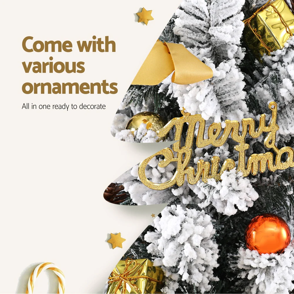 60CM Snowy Tabletop Christmas Tree with Tree Topper & Ornaments – Charming Mini Xmas Decoration - Image 6