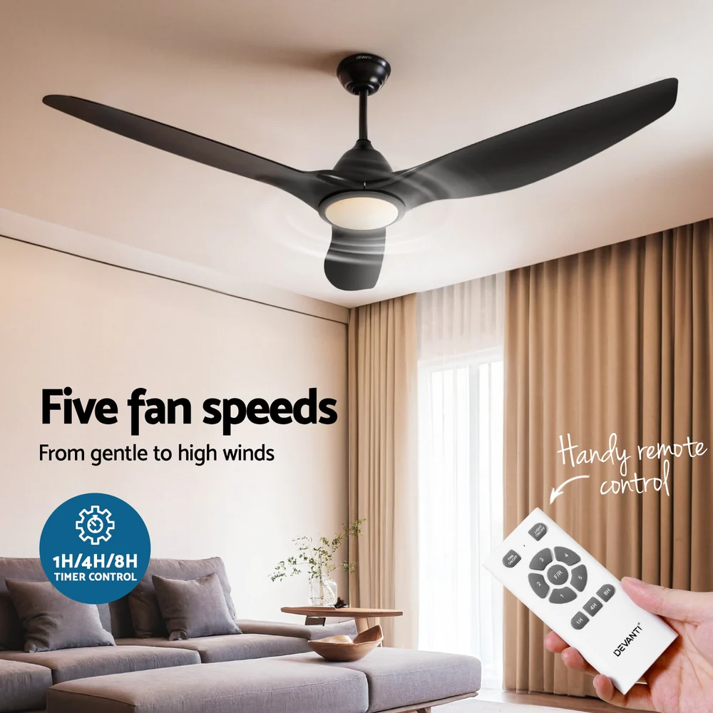 64 Inch Ceiling Fan DC Motor w/Light w/Remote - Black - Image 4