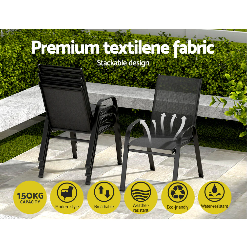 6PC Outdoor Dining Chairs Stackable Lounge Chair Patio Furniture Black - Image 5