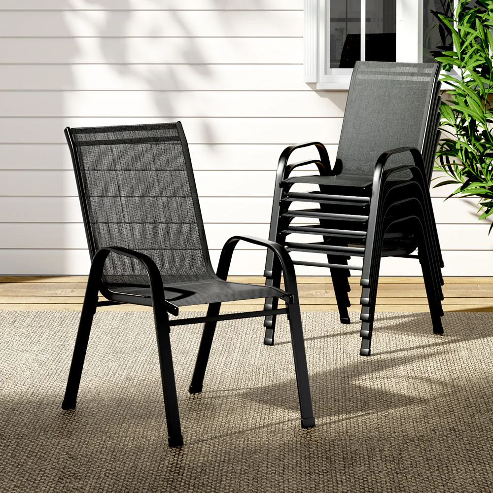 6PC Outdoor Dining Chairs Stackable Lounge Chair Patio Furniture Black - Image 7