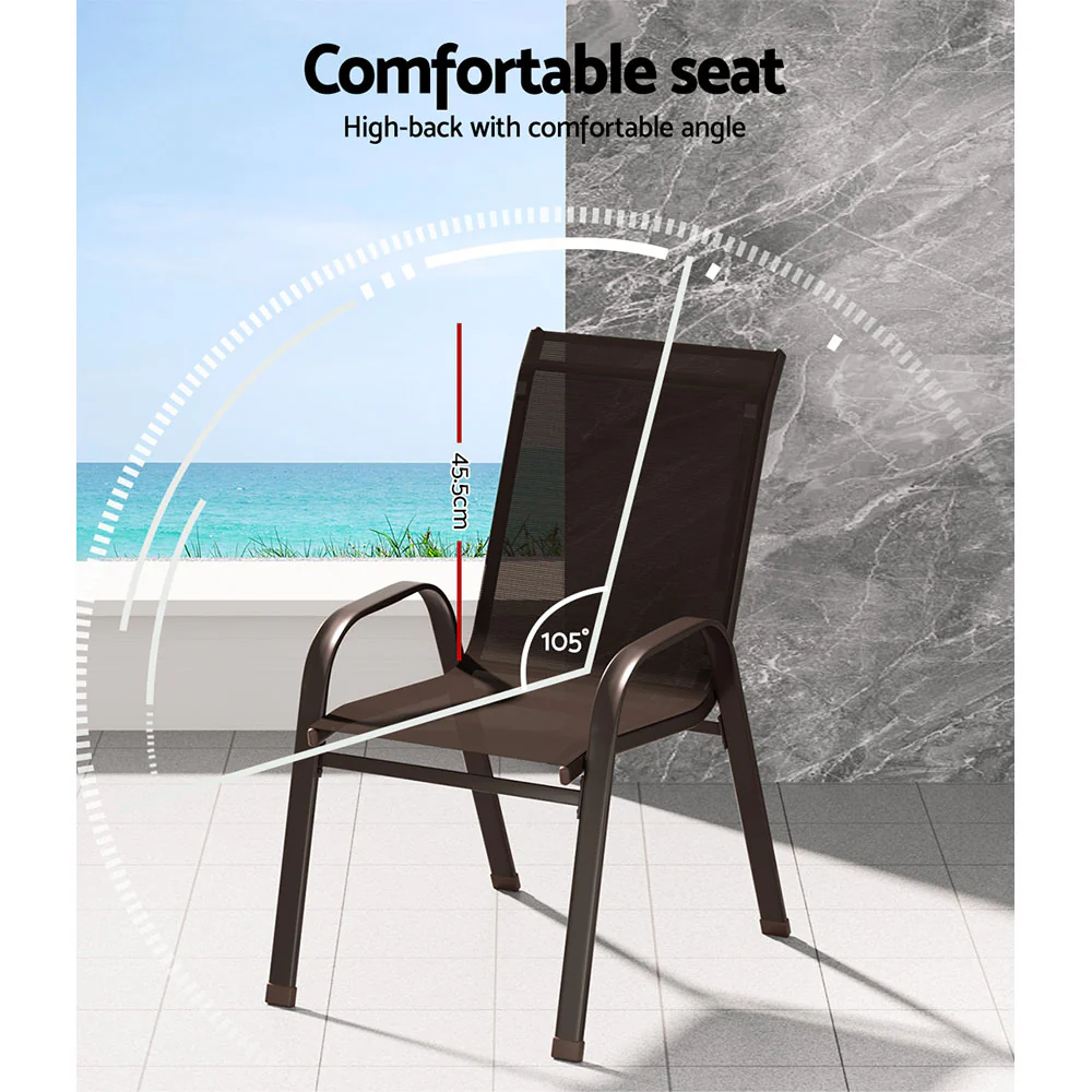 6PC Outdoor Dining Chairs Stackable Lounge Chair Patio Furniture Brown - Image 4