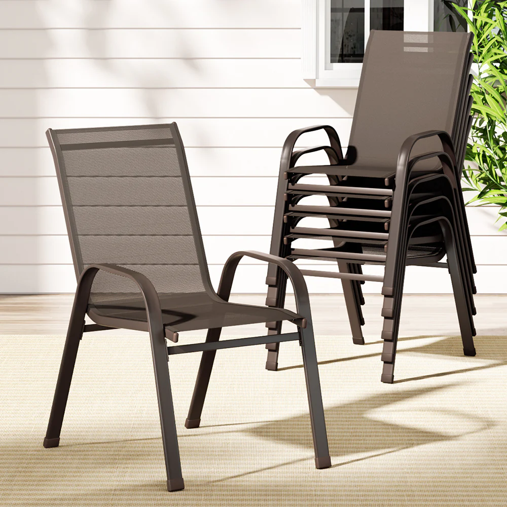 6PC Outdoor Dining Chairs Stackable Lounge Chair Patio Furniture Brown - Image 7