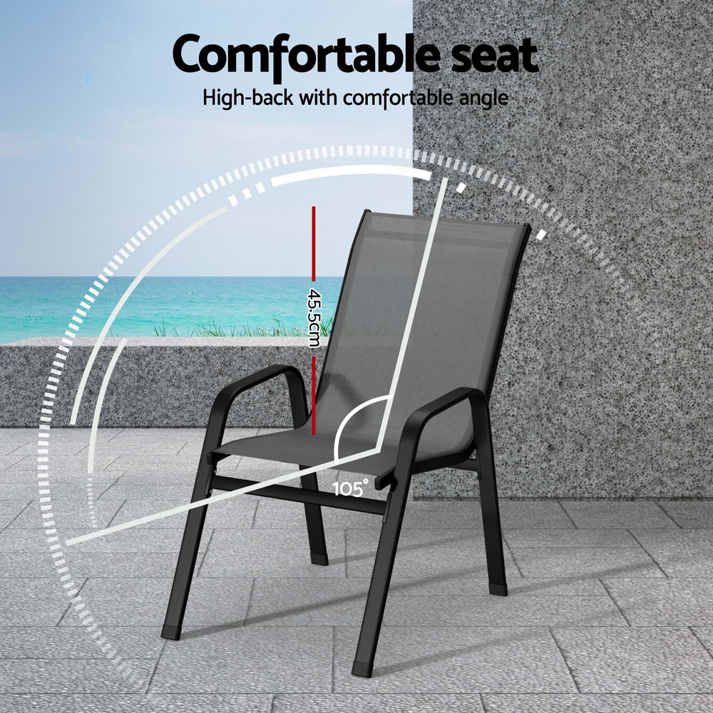 6PC Outdoor Dining Chairs Stackable Lounge Chair Patio Furniture Grey - Image 5