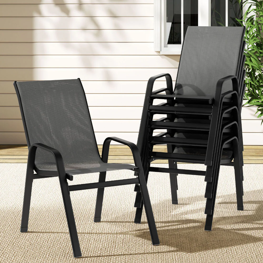 6PC Outdoor Dining Chairs Stackable Lounge Chair Patio Furniture Grey - Image 7