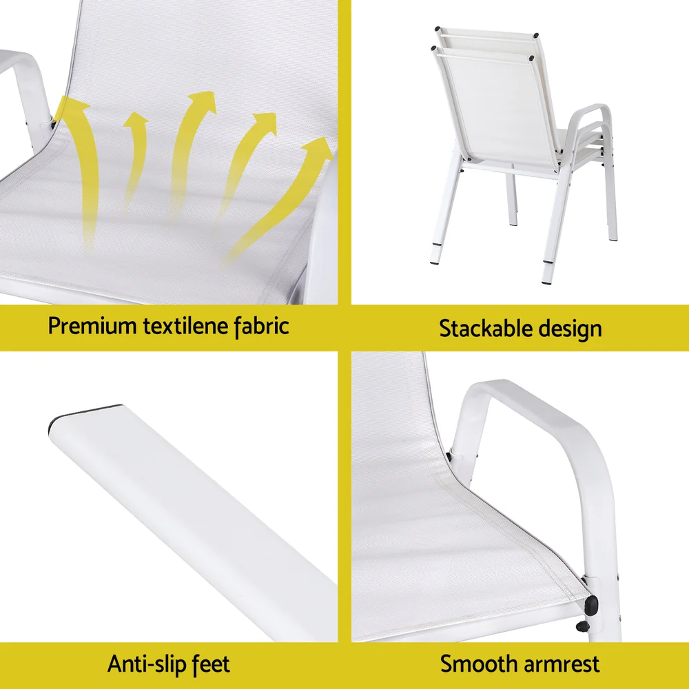 6PC Outdoor Dining Chairs Stackable Lounge Chair Patio Furniture White - Image 6