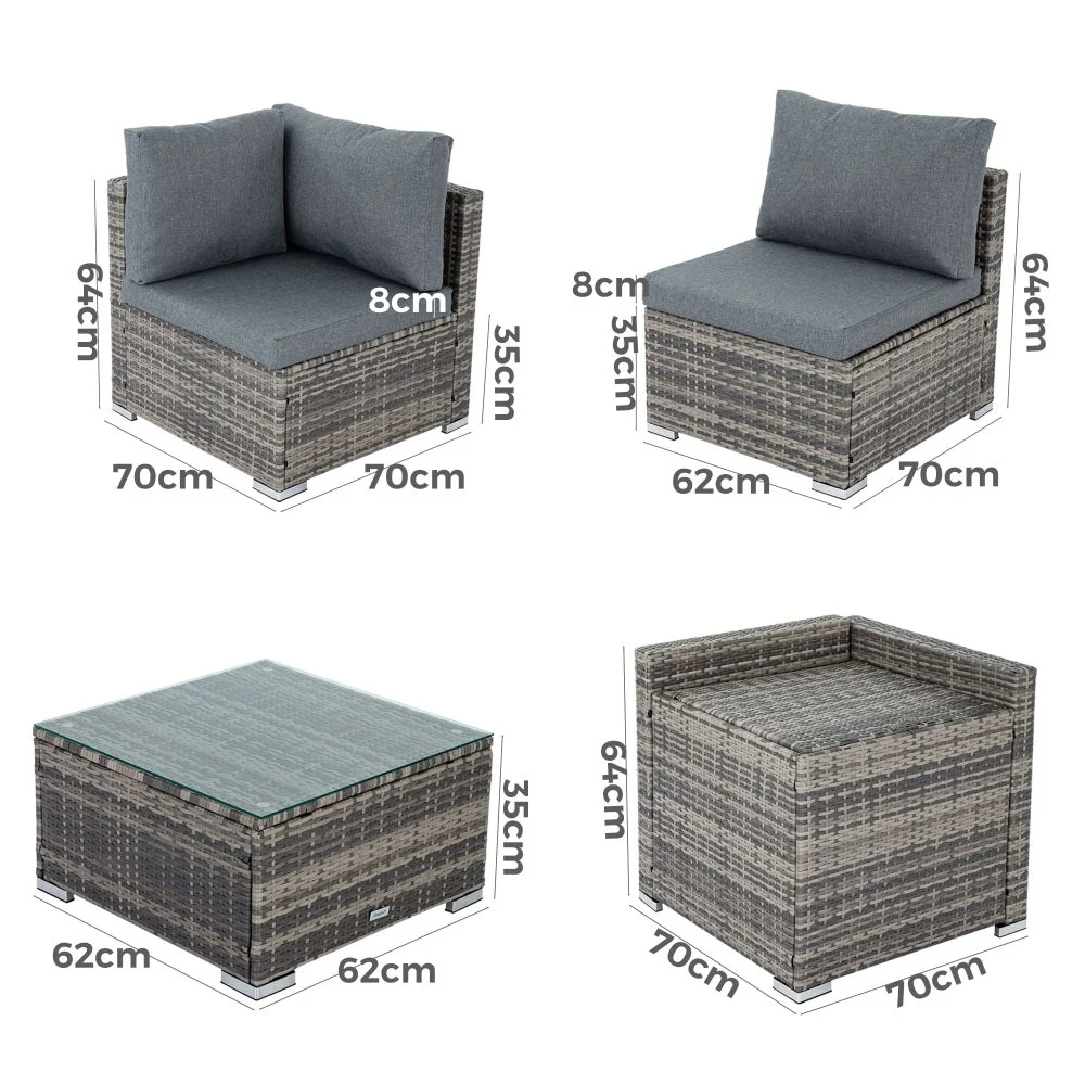 6PCS Outdoor Modular Lounge Sofa Coogee-Black - Image 13