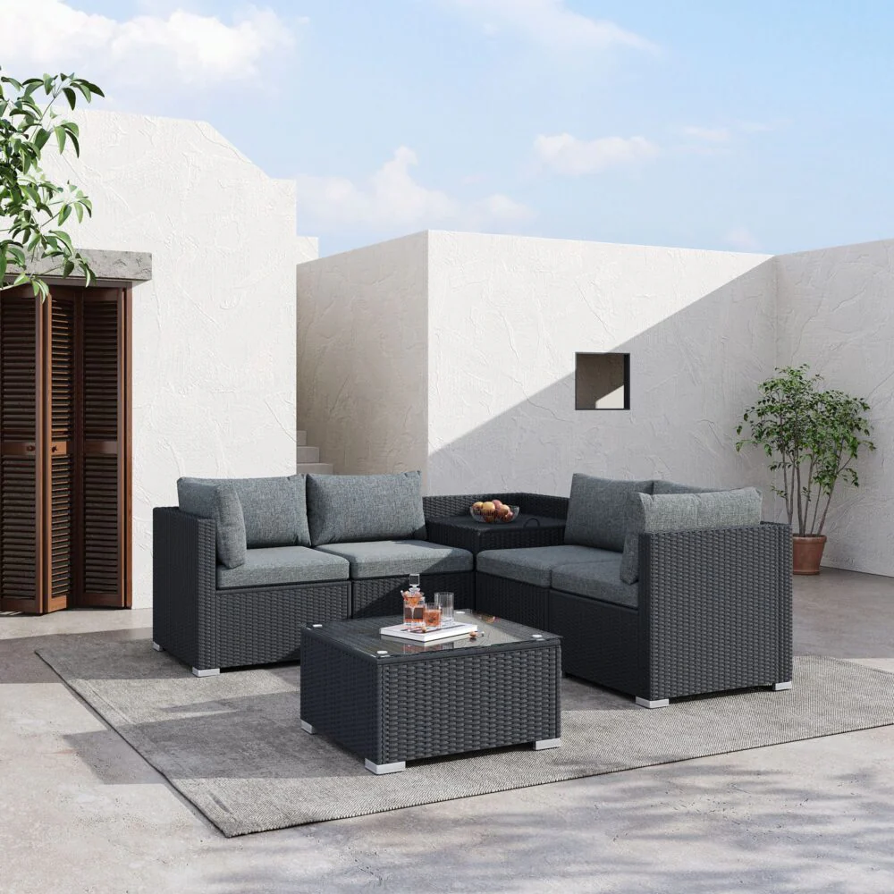 6PCS Outdoor Modular Lounge Sofa Coogee-Black - Image 2