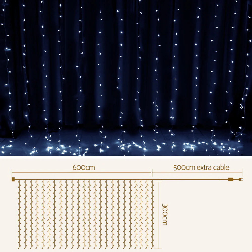 6X3M Christmas Lights Curtain Light Cool White 600 LED - Image 2
