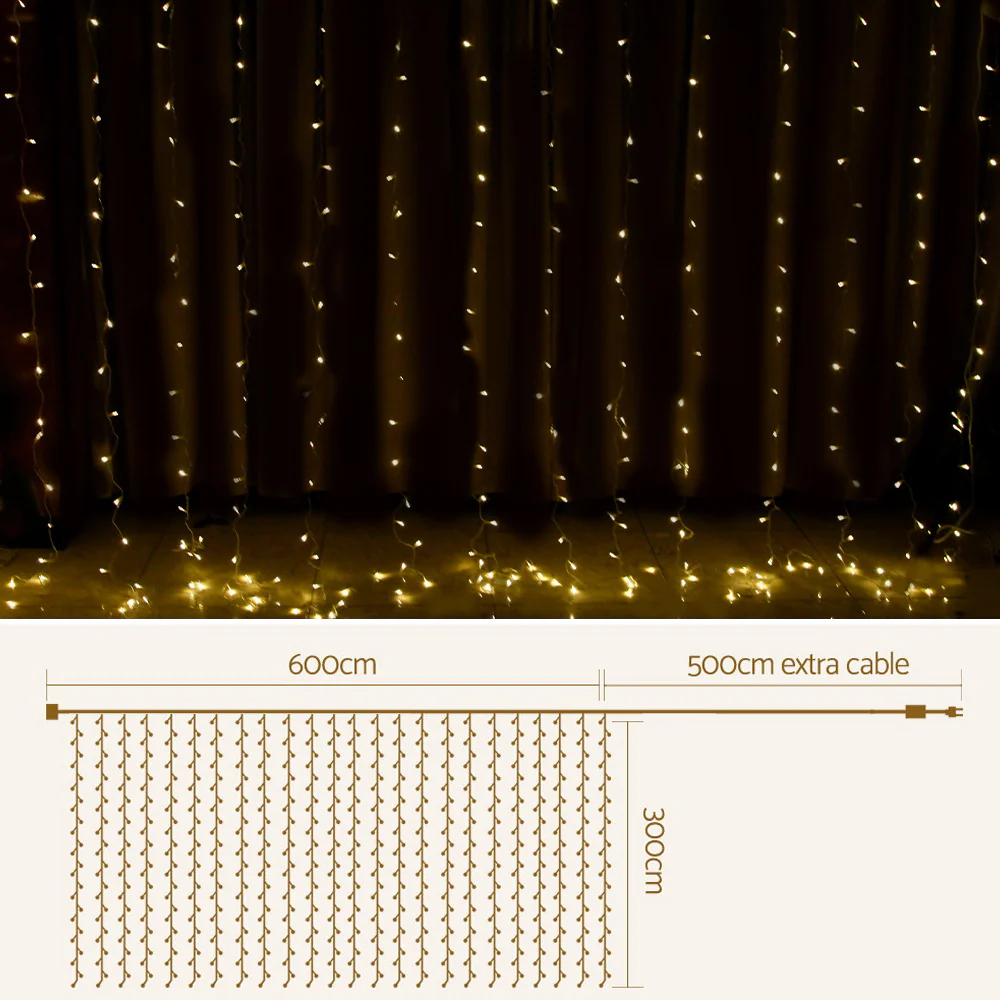 6X3M Christmas Lights Curtain Light Warm White 600 LED - Image 2