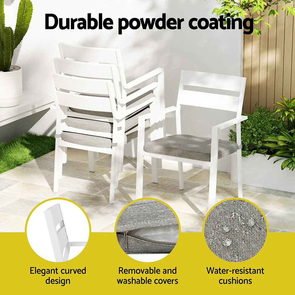7 Piece Aluminium Outdoor Dining Set White - Image 5