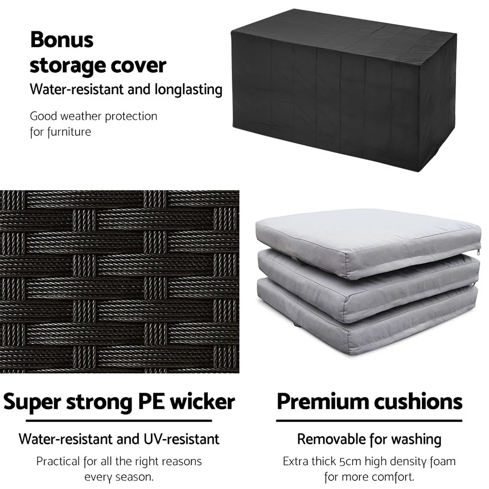 7 Piece Outdoor Wicker Bar Table & 6 Stools Set Black - Image 4
