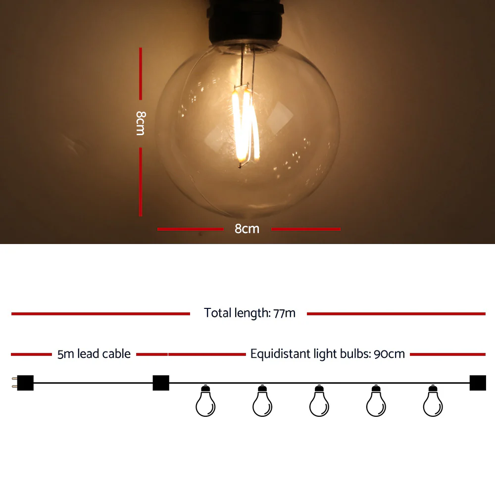 77m LED Festoon Lights Sting Lighting Kits Wedding Outdoor Party - Image 2
