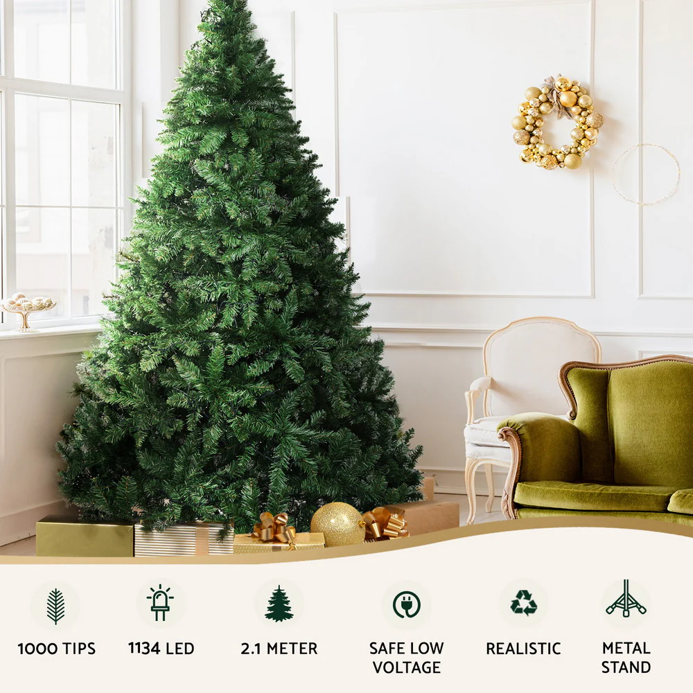 7FT / 2.1M Christmas Tree – 1000 Tips – Pre-lit 1134 Warm White LED Lights - Image 5