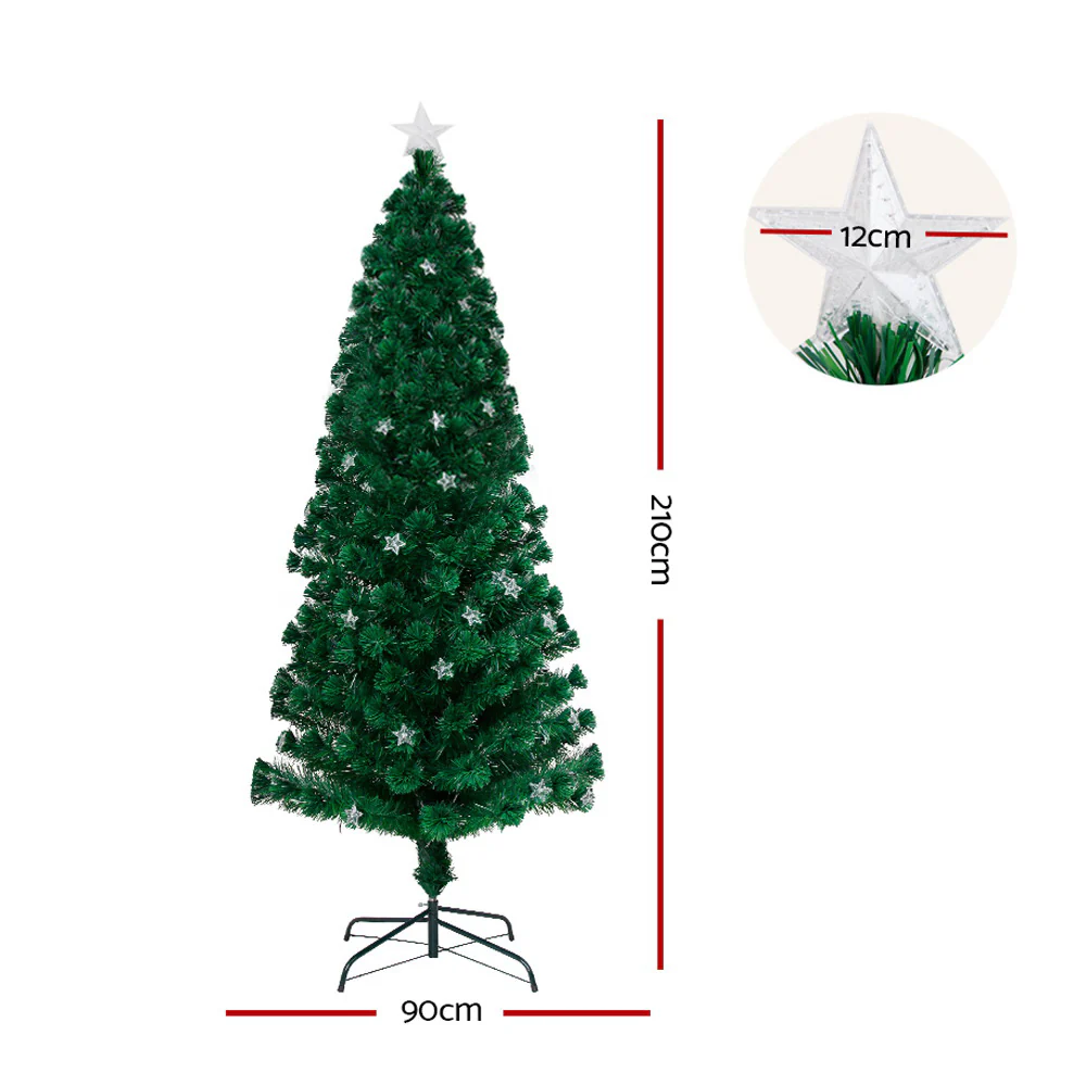 7FT / 2.1M Fibre Optic Christmas Tree – 280 Tips – Pre-lit Multi-Colour LED Fibre Optic Lights with Star Topper & 50 Fibre Optic Stars - Image 3