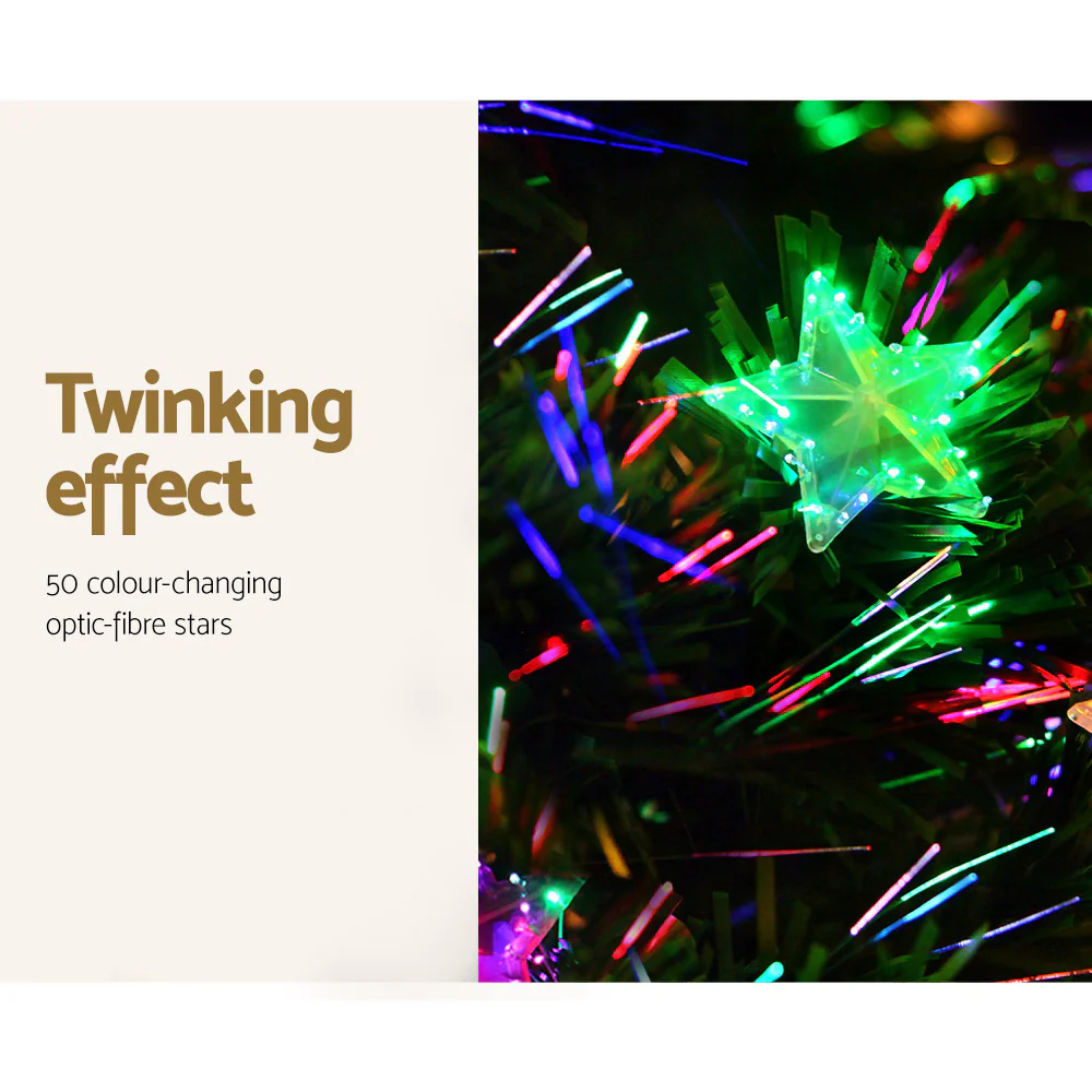 7FT / 2.1M Fibre Optic Christmas Tree – 280 Tips – Pre-lit Multi-Colour LED Fibre Optic Lights with Star Topper & 50 Fibre Optic Stars - Image 6