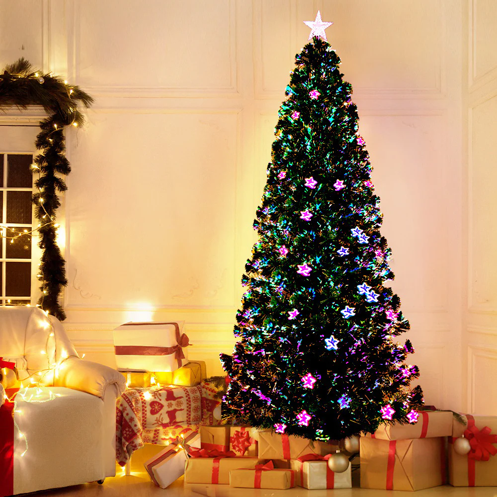 7FT / 2.1M Fibre Optic Christmas Tree – 280 Tips – Pre-lit Multi-Colour LED Fibre Optic Lights with Star Topper & 50 Fibre Optic Stars - Image 8