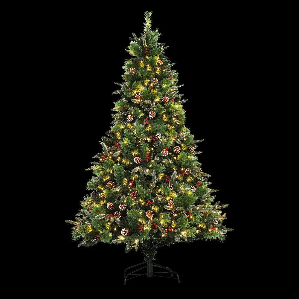 7FT / 2.1M Christmas Tree – 1360 Tips – Pre-lit 450 Warm White LED Lights with Pine Cones & Red Berries - Image 2