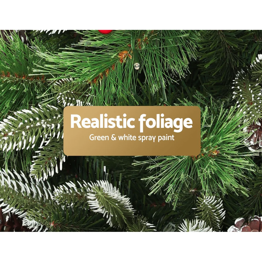 7FT / 2.1M Christmas Tree – 1360 Tips – Pre-lit 450 Warm White LED Lights with Pine Cones & Red Berries - Image 5