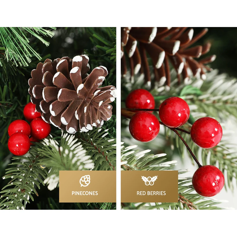7FT / 2.1M Christmas Tree – 1360 Tips – Pre-lit 450 Warm White LED Lights with Pine Cones & Red Berries - Image 6