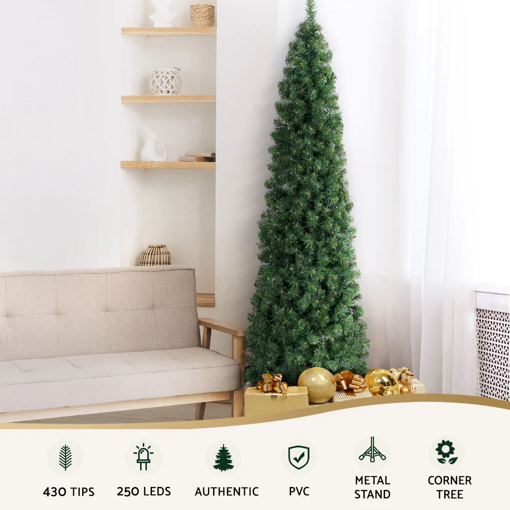 7FT / 2.1M Slim Corner Christmas Tree – 430 Tips – Pre-lit 250 Warm White LED Lights (Space-Saving Design) - Image 5