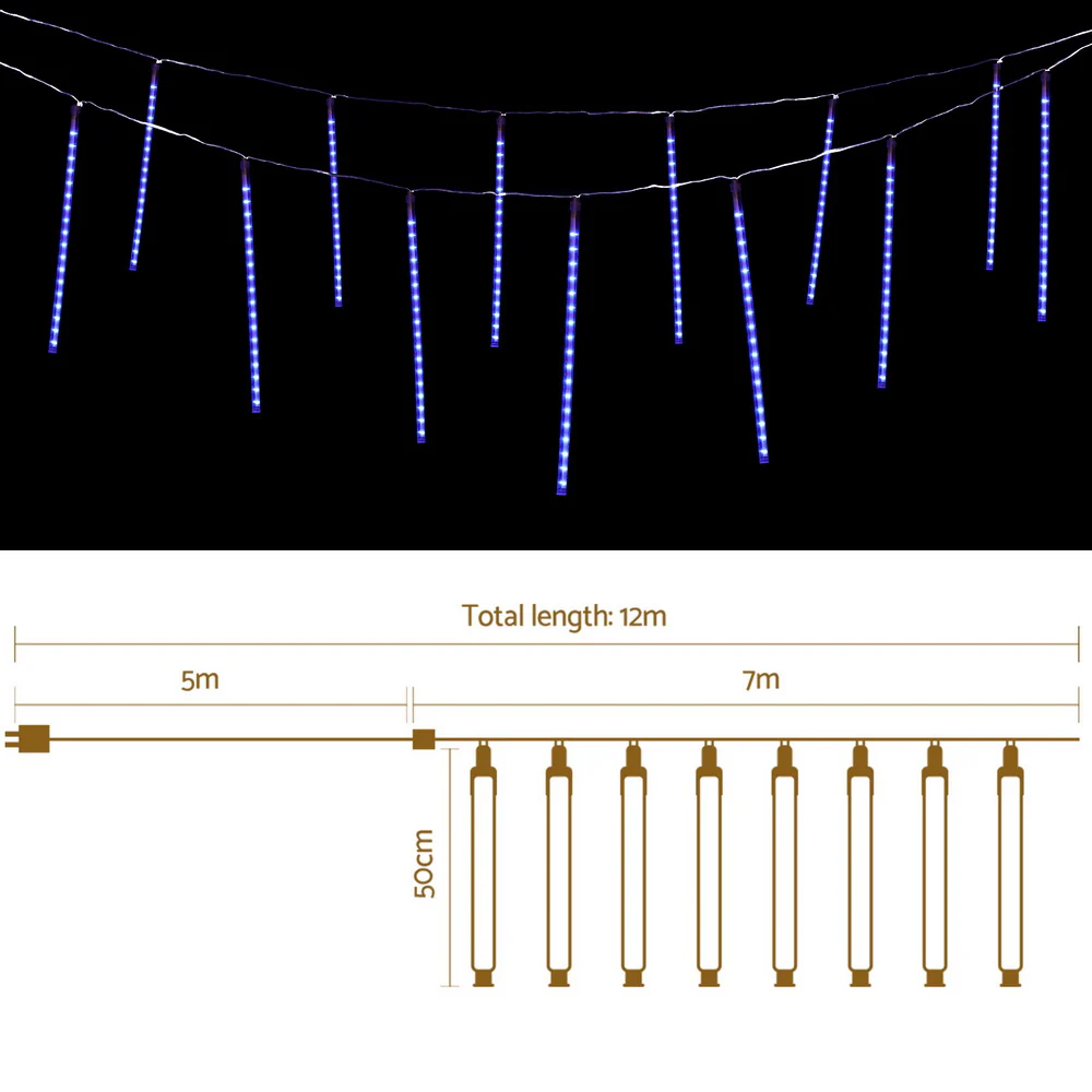 7M Christmas Lights Shower Light 288 LED Icicle Falling Metor - Image 2