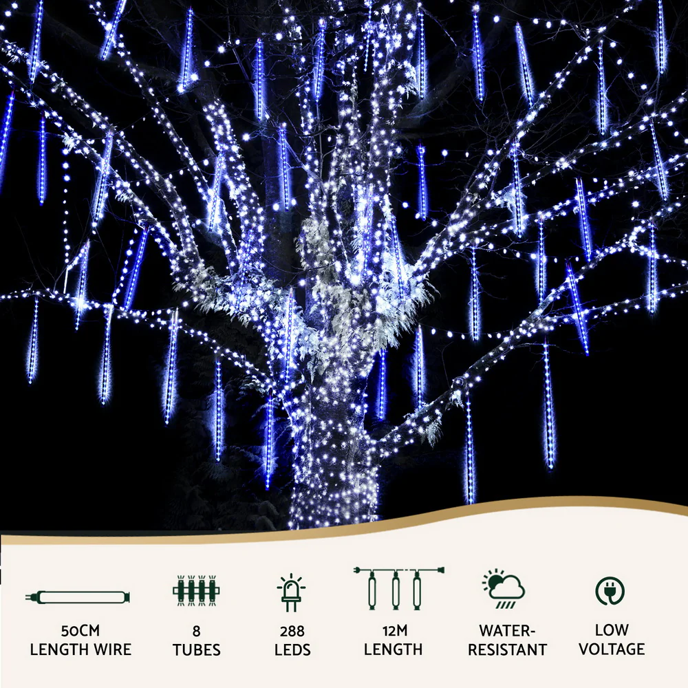7M Christmas Lights Shower Light 288 LED Icicle Falling Metor - Image 4