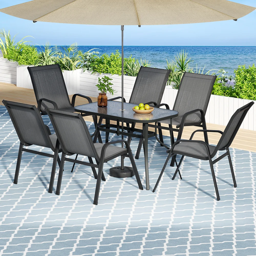 7PC Outdoor Dining Set Table and Chairs Patio Furniture Garden Bistro Set Grey - Image 7