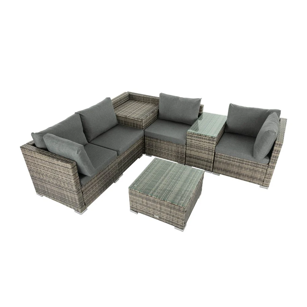 7PC Outdoor Wicker Lounge with Storage Corner (Grey) - Image 6