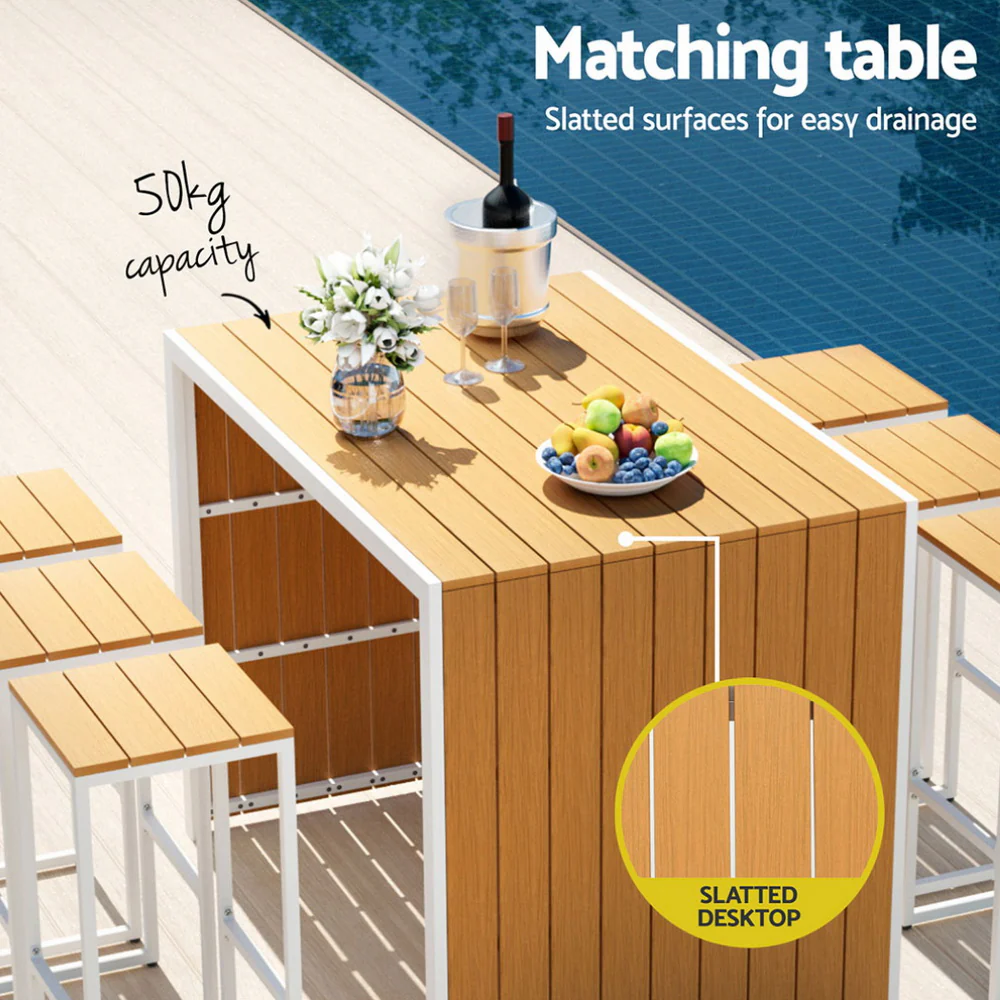 7PCS Outdoor Bar Set 6 Seaters Chairs Steel Stools Patio Bistro Table - Image 5