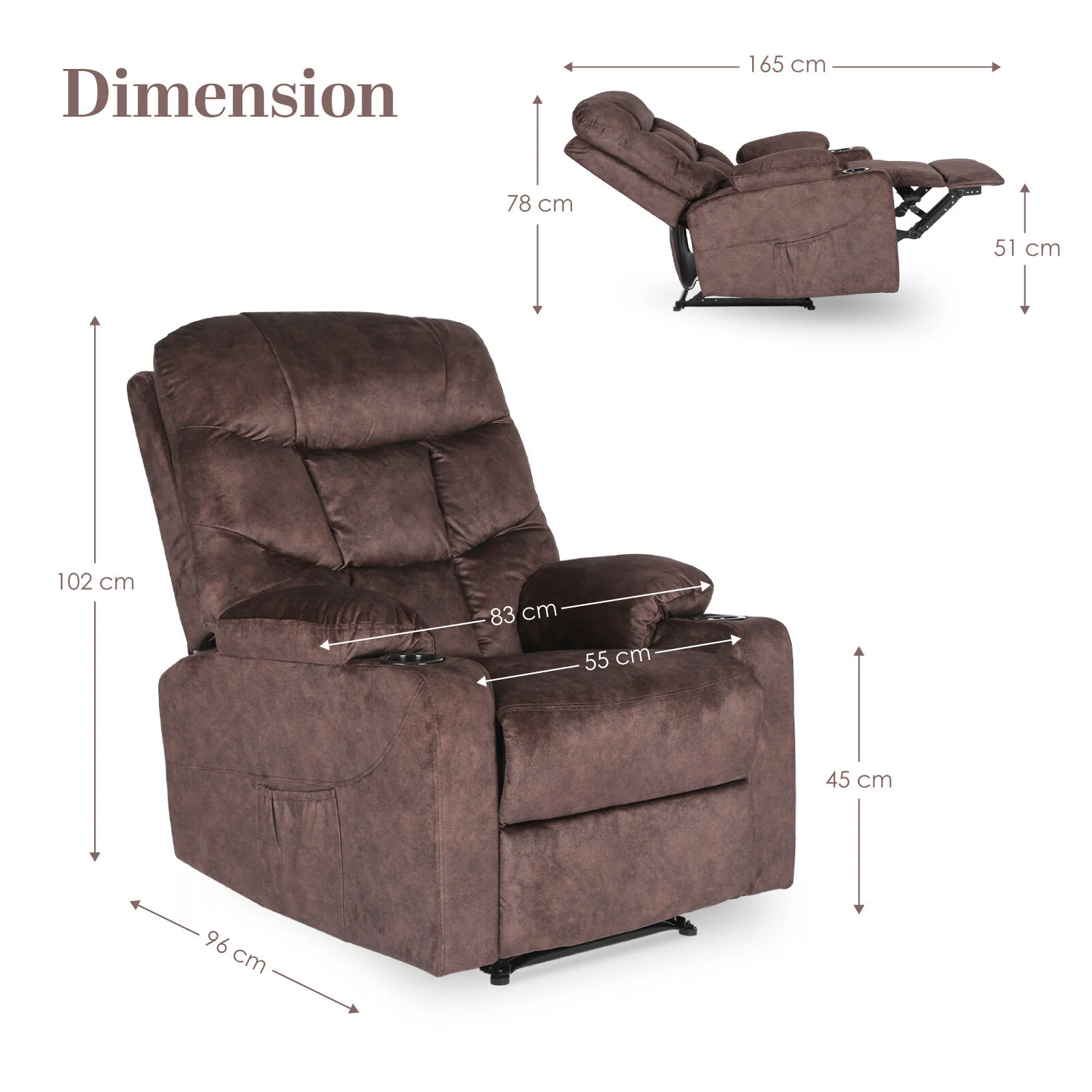 8-Point Electric Massage Recliner Chair - Leathaire Lounge Sofa Armchair AVERY BROWN - Image 12