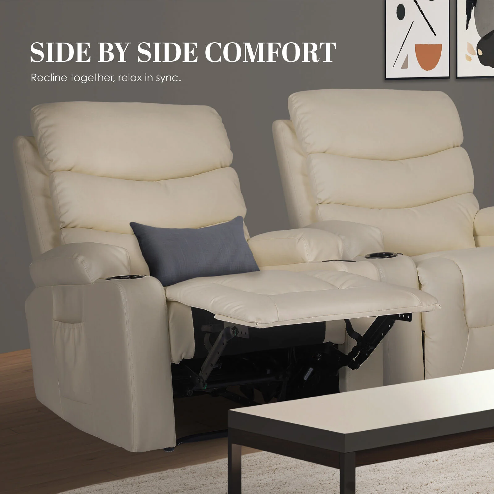 8-Point Electric Massage Recliner Chair - PU Leather Lounge Sofa Armchair CELINA CREAM - Image 7