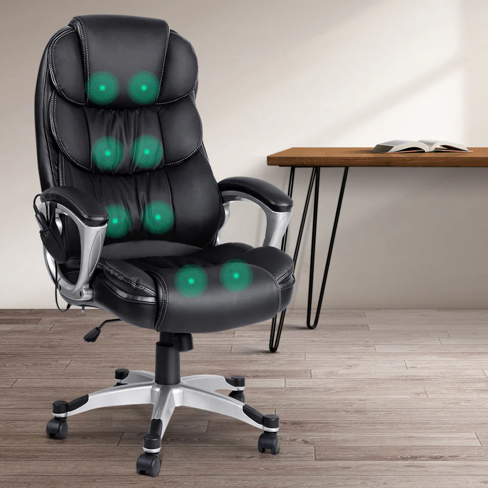 8 Point Massage Office Chair Heated Seat PU Black - Image 7