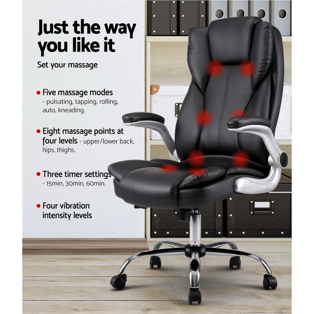 8 Point Massage Office Chair PU Leather Black - Image 4