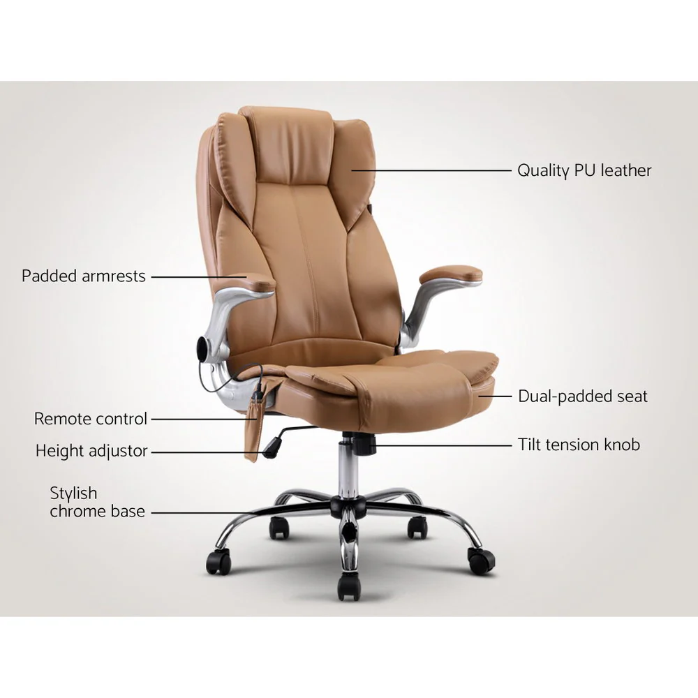 8 Point Massage Office Chair PU Leather Espresso - Image 3