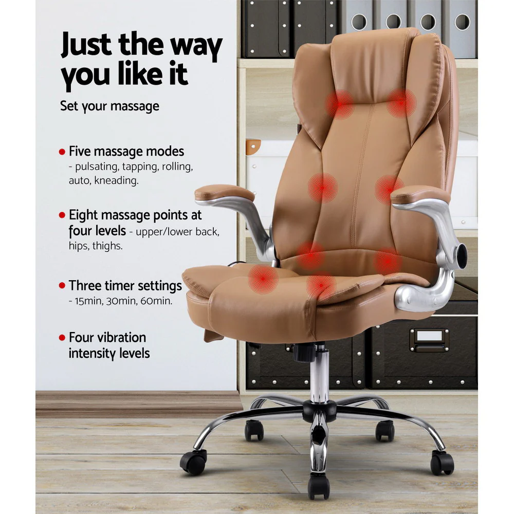 8 Point Massage Office Chair PU Leather Espresso - Image 4