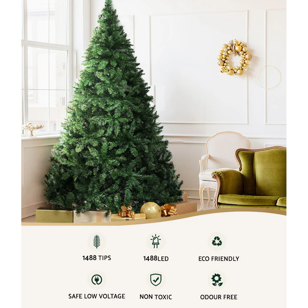 8FT / 2.4M Christmas Tree – 1488 Tips – Pre-lit 1488 Warm White LED Lights (8 Modes) - Image 5