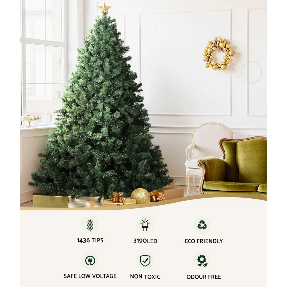 8FT / 2.4M Christmas Tree – 1436 Tips – Pre-lit 3190 Warm White LED Lights (8 Modes) - Image 5