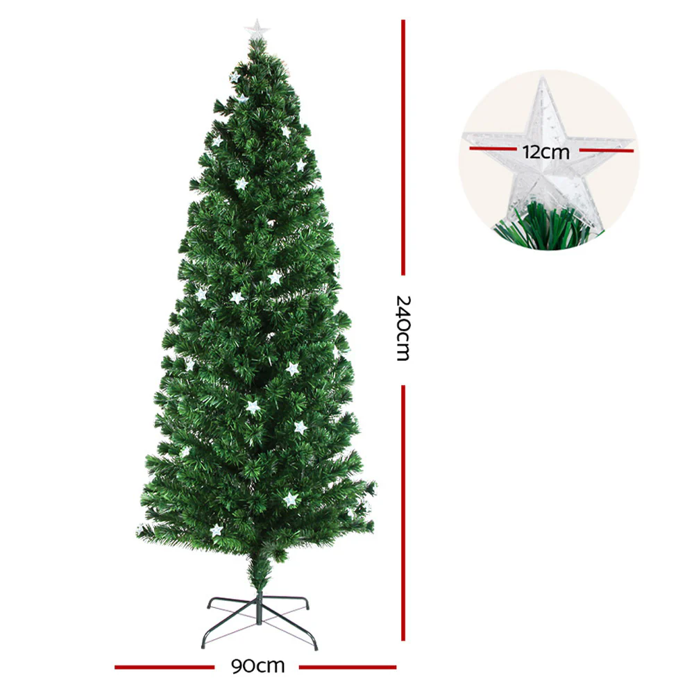 8FT / 2.4M Fibre Optic Christmas Tree – 320 Tips – Pre-lit Multi-Colour LED Fibre Optic Lights with Star Topper & 50 Fibre Optic Stars - Image 3