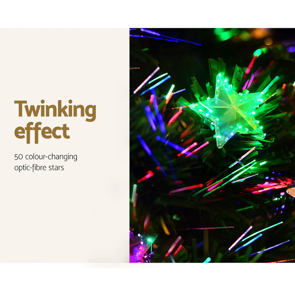 8FT / 2.4M Fibre Optic Christmas Tree – 320 Tips – Pre-lit Multi-Colour LED Fibre Optic Lights with Star Topper & 50 Fibre Optic Stars - Image 6