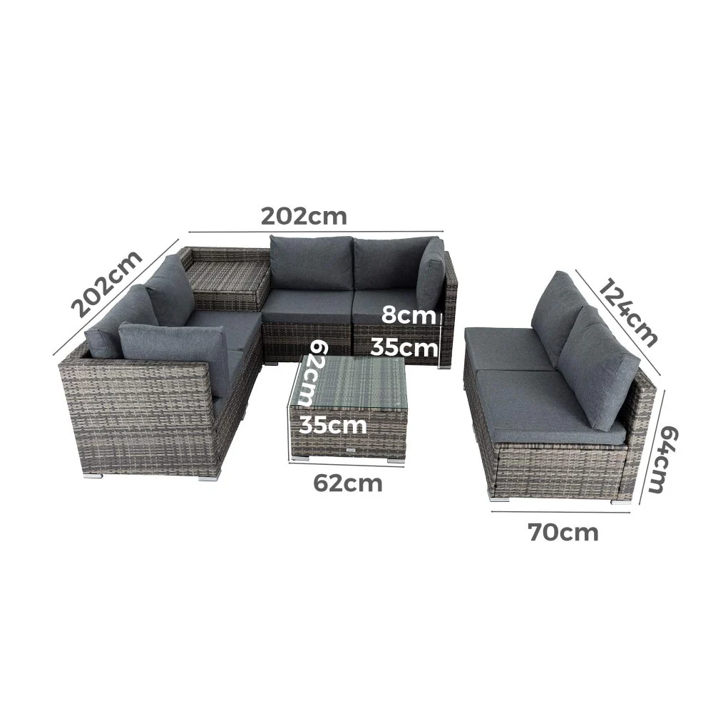 8PCS Outdoor Furniture Modular Lounge Sofa Lizard-Grey - Image 14