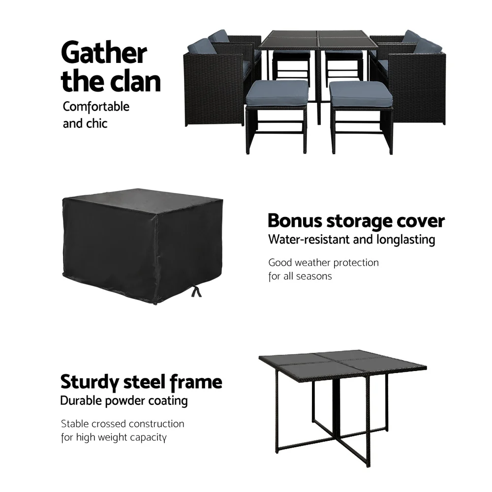 9 Piece Harvey Outdoor Dining Set - Black - Image 5